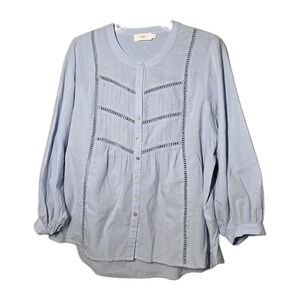 MAYE Paloma Shirt Blouse Size Large Light Blue Button Front Lightweight Boho